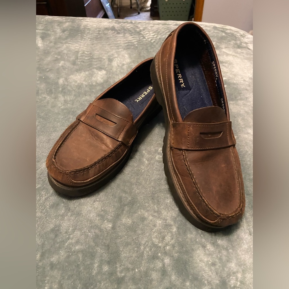Sperry Men’s Chestnut Brown Leather Slip-On Loafers